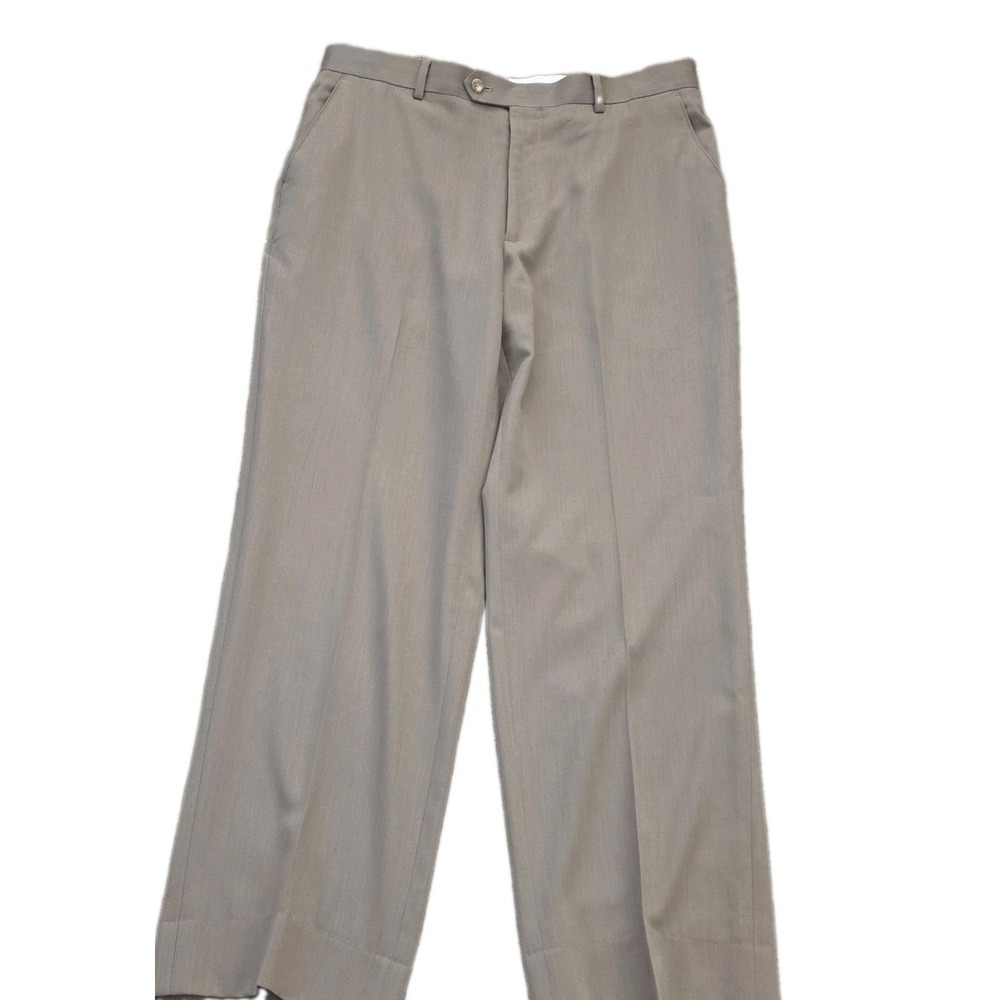 Pronto Uomo Platinum 38x34 Beige Flat Front 100% Wool Dress Mens Pants Classic